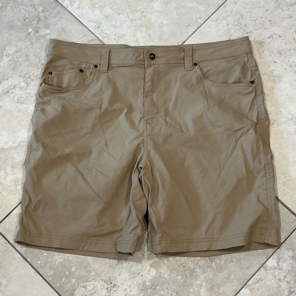 Prana‎ Brion Shorts Men's 38x9 Tan Hiking Outdoor 5 Pocket Flat Front Stretch